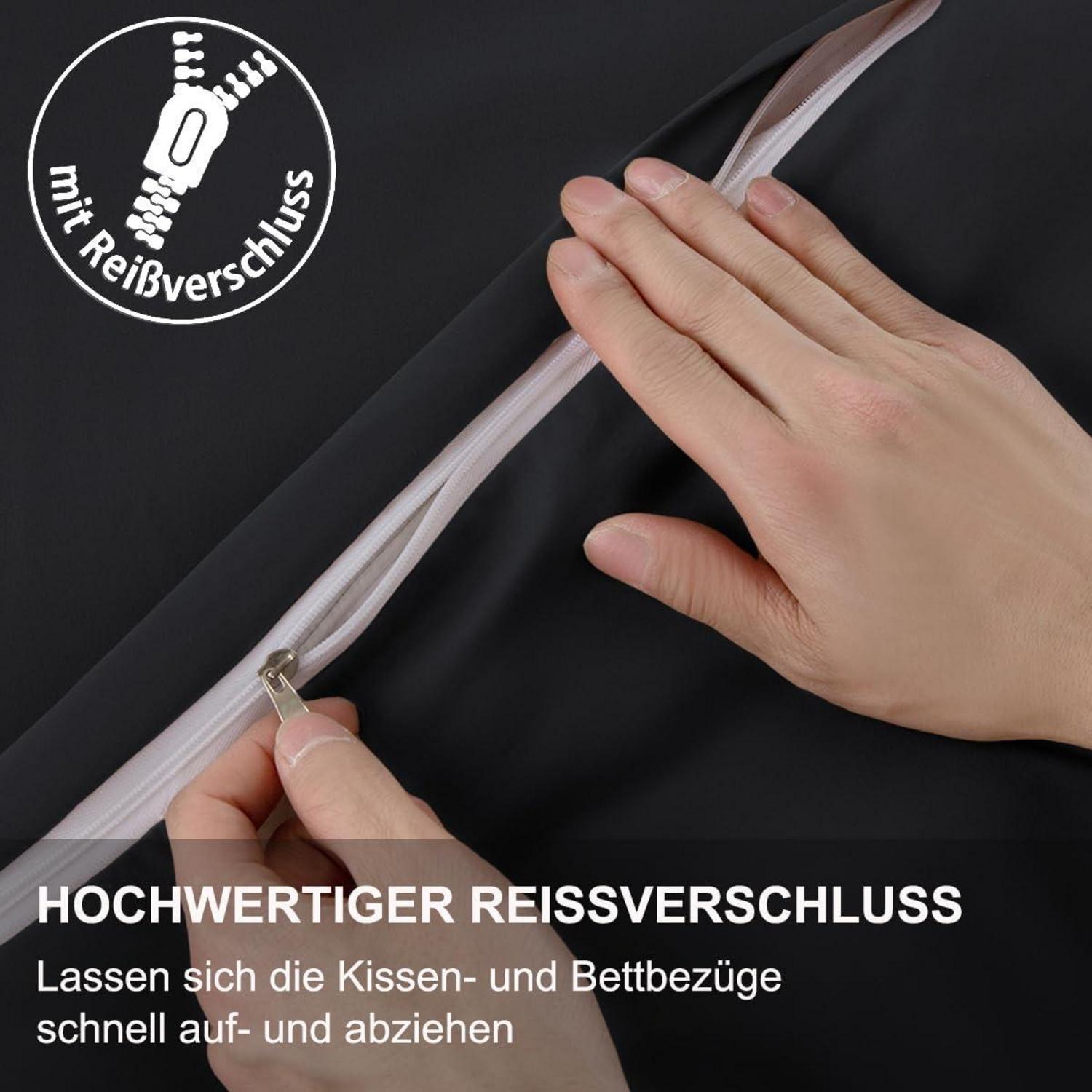 Beqnat Bettwäsche Set 135x200 4-teilig Schwarz Mikrofaser mit Reißverschluss