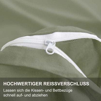 Bettwäsche 200x200 Grün Mikrofaser-Set mit Reißverschluss