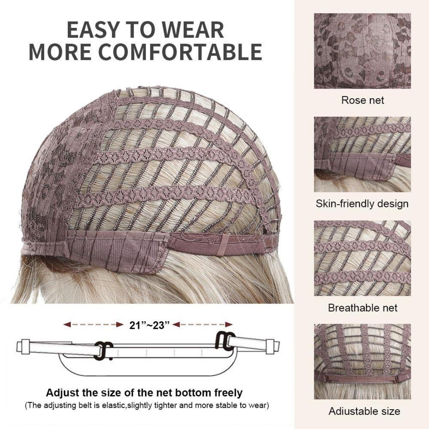 OUFEI Ombre Aschblond Langhaarperücke mit Pony für Frauen-Hitzebeständige Synthetische Perücke-für Cosplay,Natürliches Aussehen