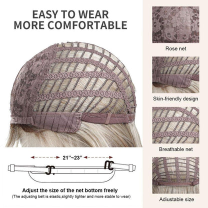 OUFEI Ombre Aschblond Langhaarperücke mit Pony für Frauen-Hitzebeständige Synthetische Perücke-für Cosplay,Natürliches Aussehen
