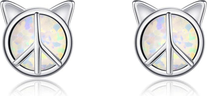 Friedenszeichen Katzengeschenke Sterling Silber Opal Ohrringe