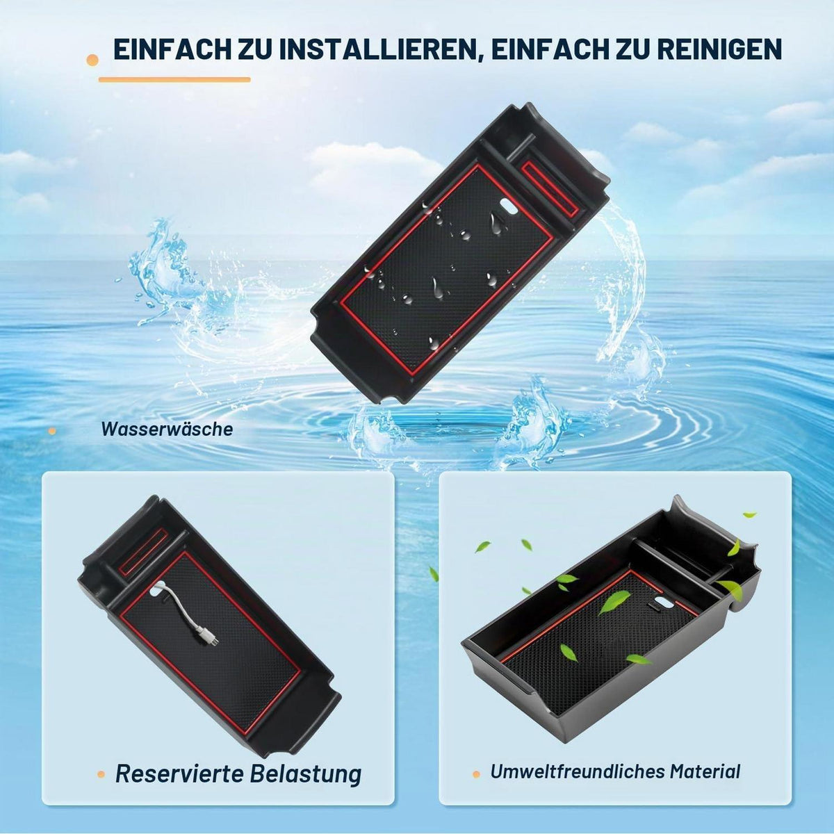 Mittelkonsolen Organizer für Mercedes A, B, GLA, CLA, GLB, EQA, EQB Rot