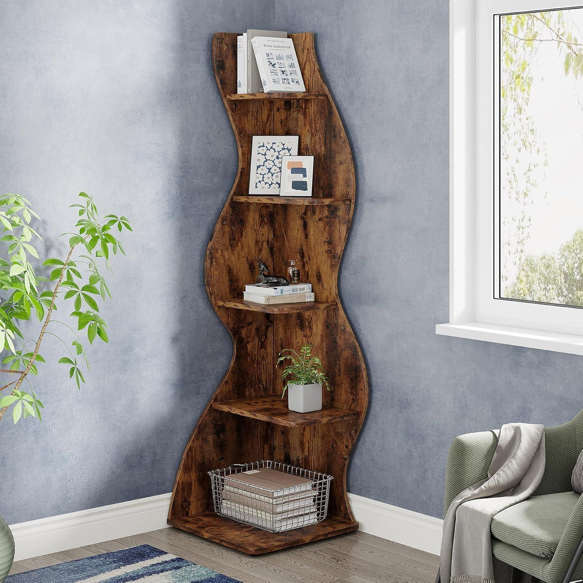 5-stufiges Eckregal Braun – Bücherregal & Pflanzenständer