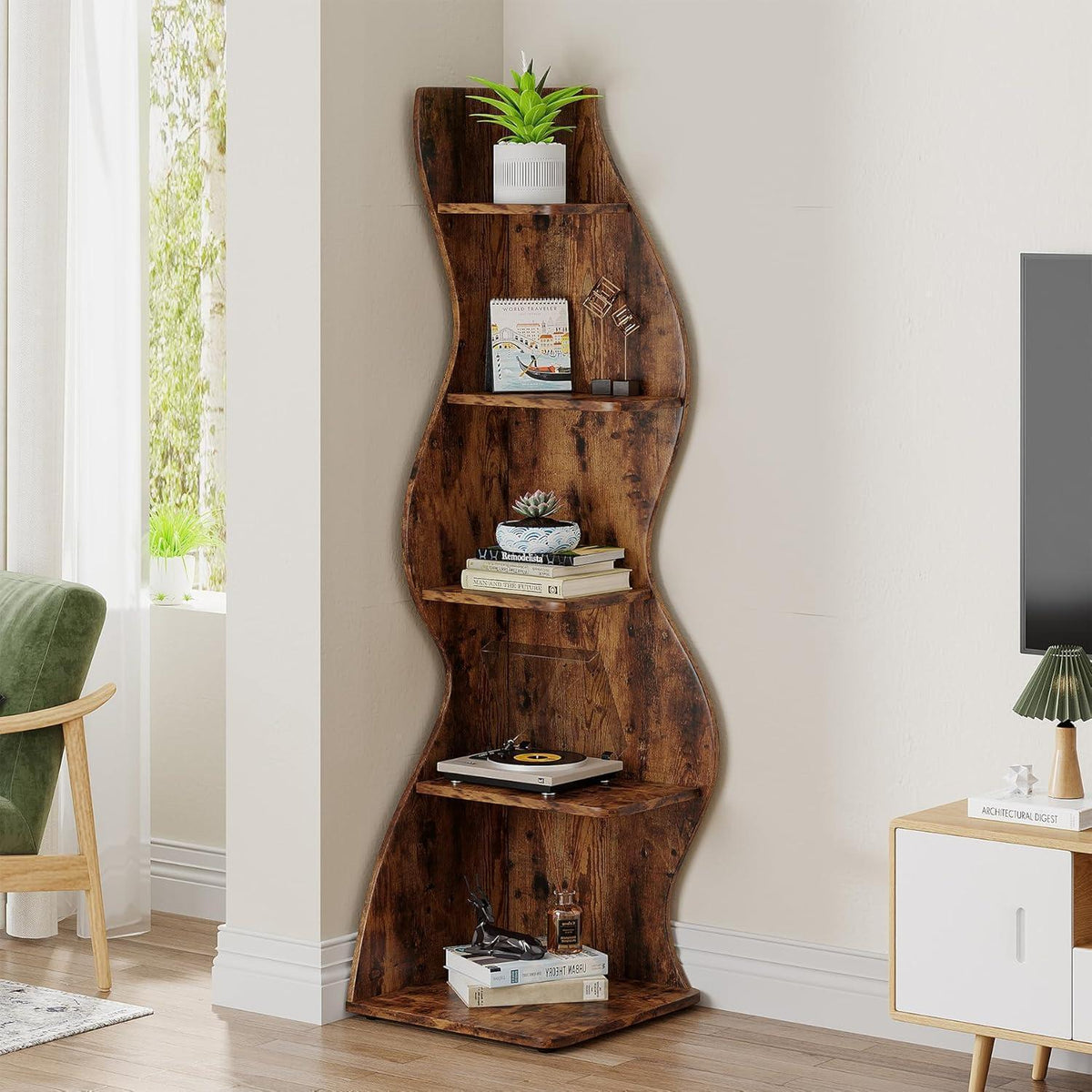 5-stufiges Eckregal Braun – Bücherregal & Pflanzenständer