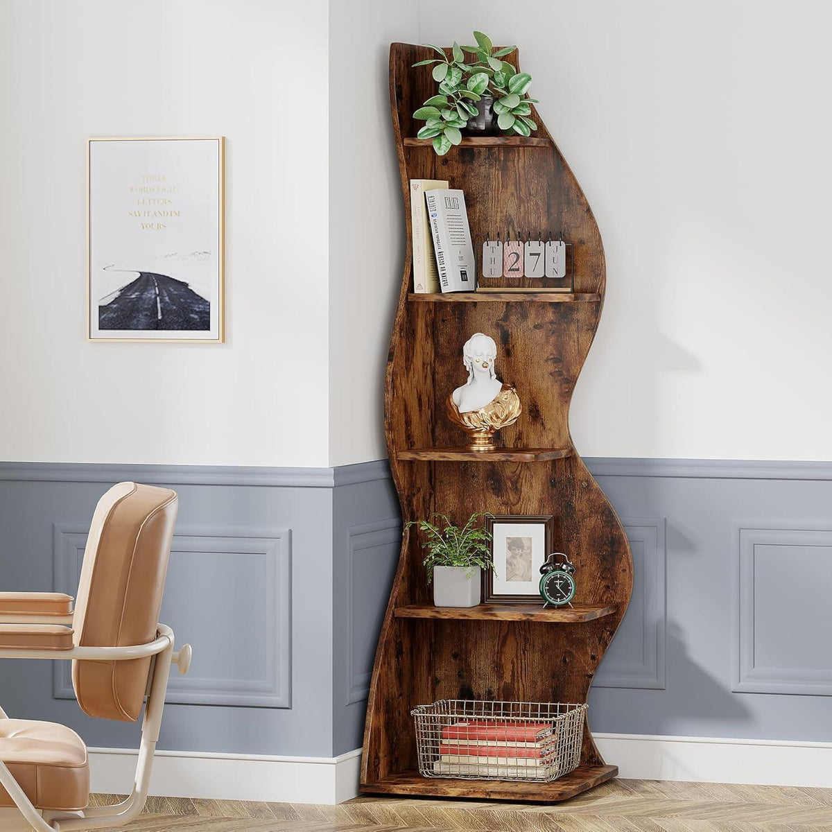 5-stufiges Eckregal Braun – Bücherregal & Pflanzenständer