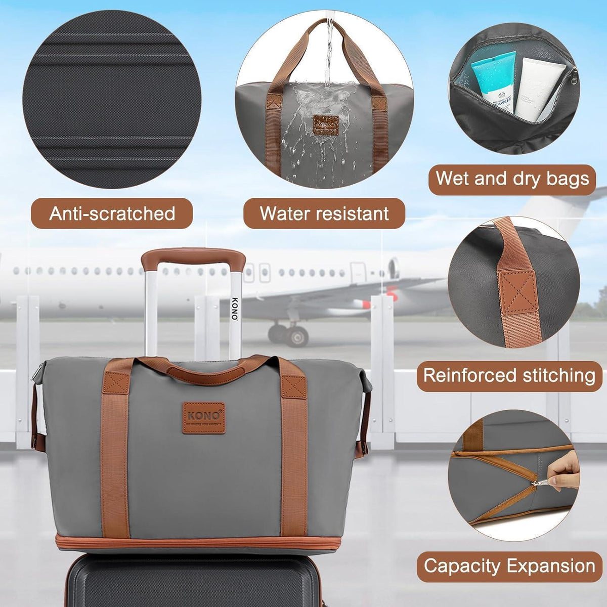 4-teiliges Reisekoffer Set mit TSA-Schloss, Handgepäck 55cm, Grau/Braun