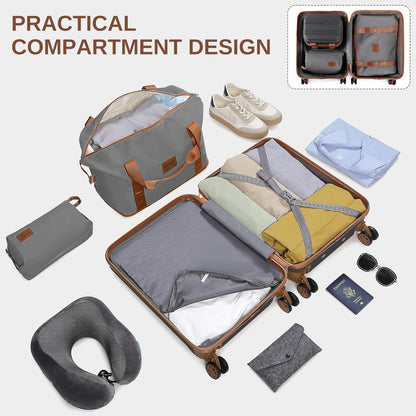4-teiliges Reisekoffer Set mit TSA-Schloss, Handgepäck 55cm, Grau/Braun