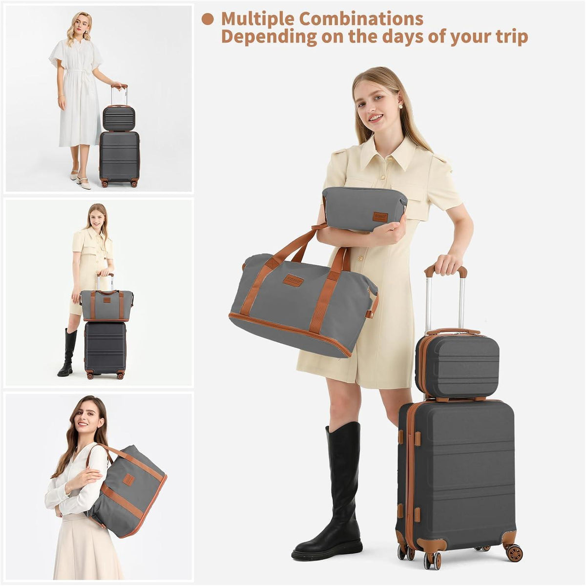 4-teiliges Reisekoffer Set mit TSA-Schloss, Handgepäck 55cm, Grau/Braun