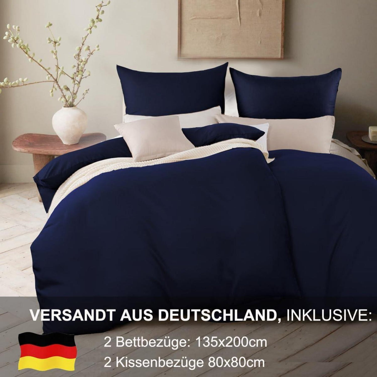 Bettwäsche Set 135x200 4tlg Blau Mikrofaser Weich Knitterfrei