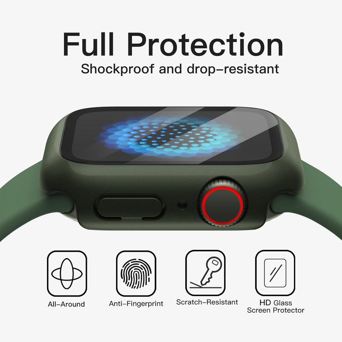 Schutzhülle Displayschutz Apple Watch Series 9 8 7 45mm Gehärtetes Glas Grün