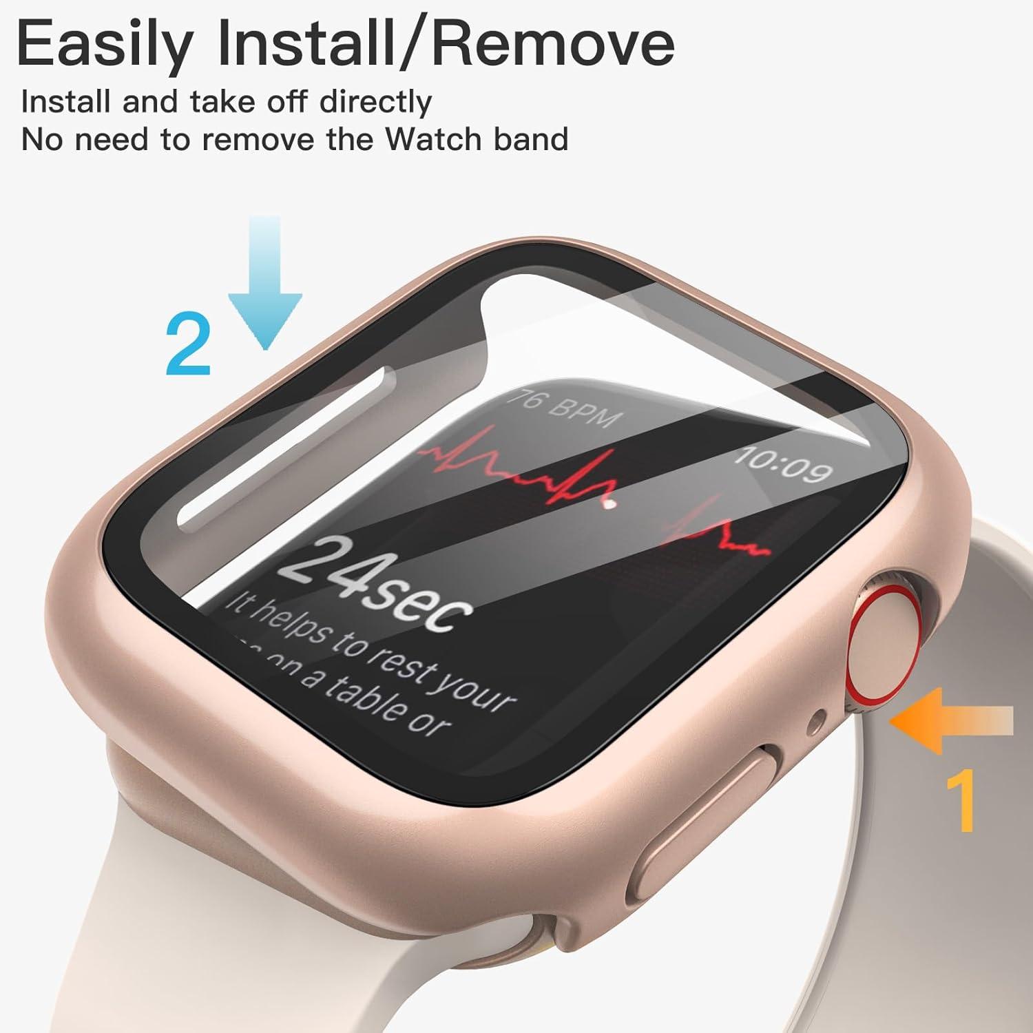 Schutzhülle mit Displayschutz für Apple Watch Series 9 8 7 45mm Gold