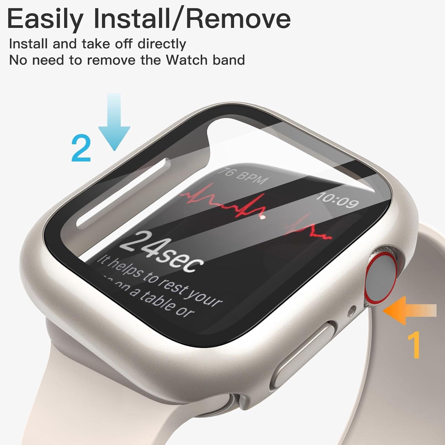 Displayschutz Hülle Apple Watch Series 9 8 7 45 mm Gehärtetes Glas 2 Stück