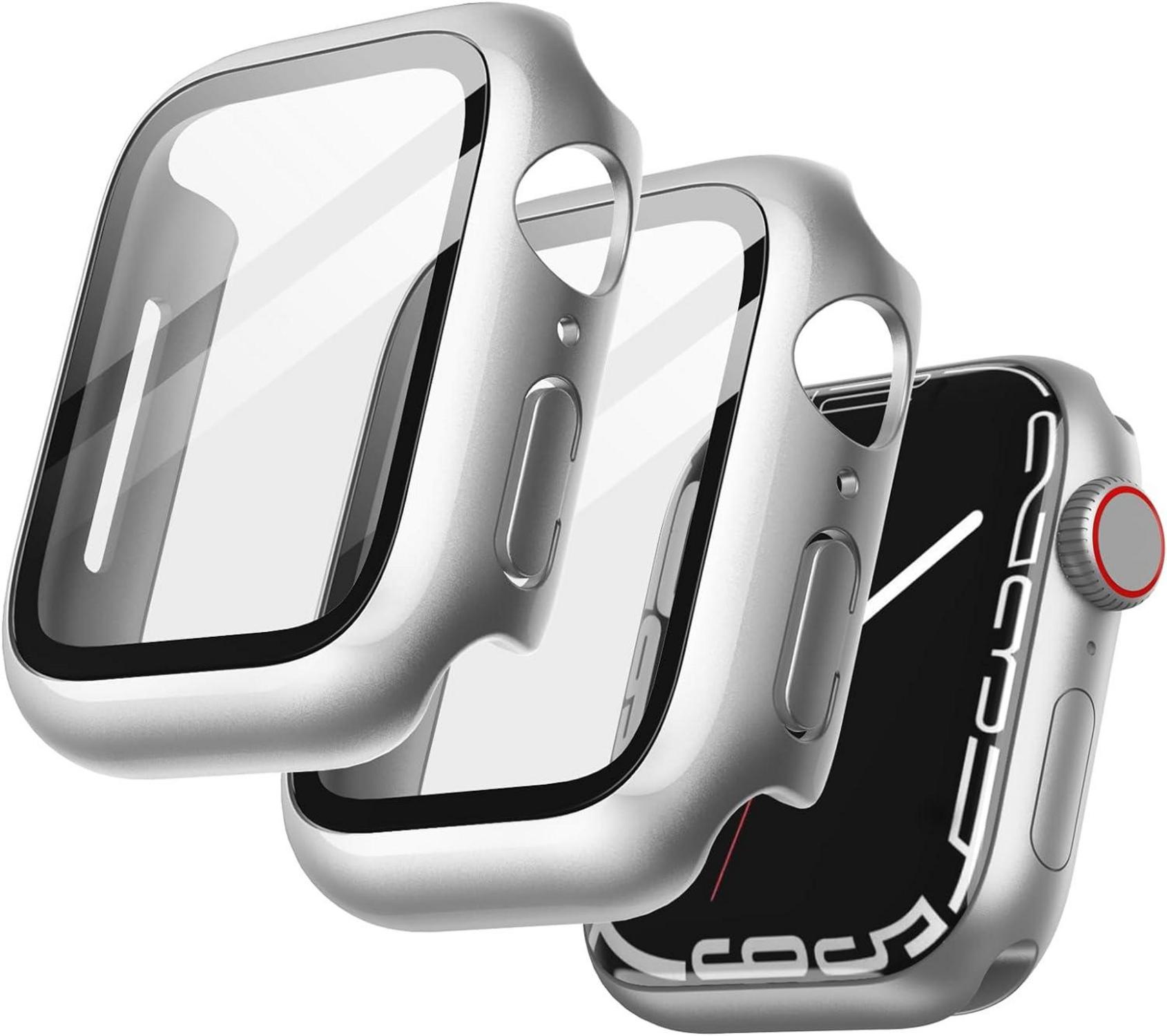 Displayschutz Hülle für Apple Watch Series 9 8 7 41mm 2er Pack Silber