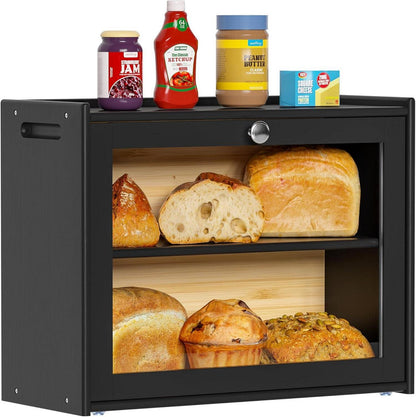 Brotkasten Bambus Belüftung Sichtfenster 2 Regale 40x31x17.5