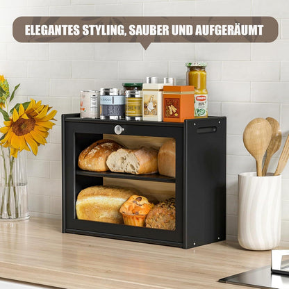 Brotkasten Bambus Brotaufbewahrungsbox Belüftung 2 Regale Großes Sichtfenster HX-10336