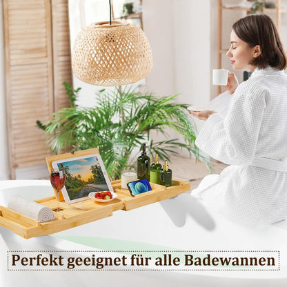 Badewannenablage Bambus verstellbar Badewannen Brett Ablage Tablet Weinglas