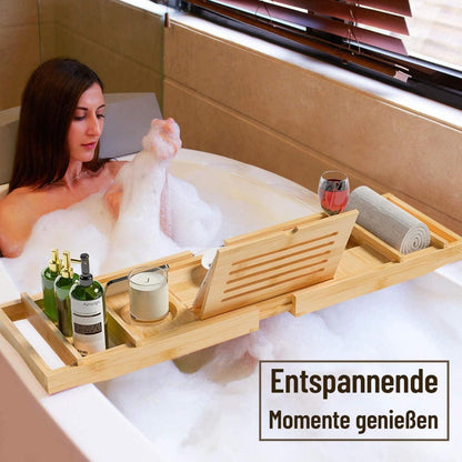 Badewannenablage Bambus verstellbar Badewannenbrett mit Getränkehalter