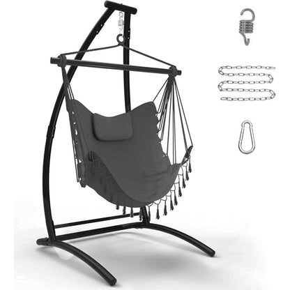 Hängesessel mit Gestell – Grau & Schwarz, 150kg