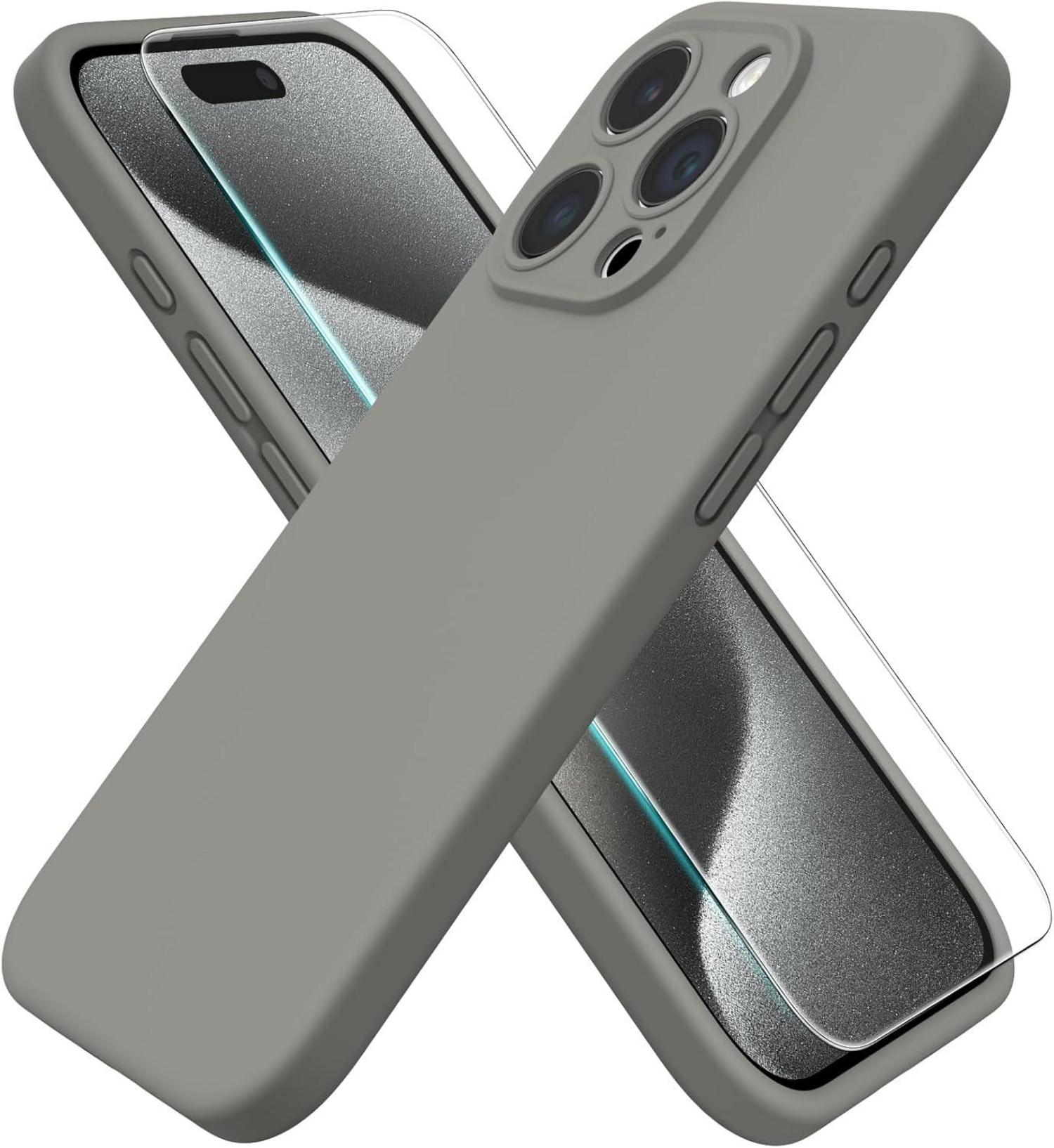iPhone 15 Pro Max Liquid Silikon Case 360° stoßfest - Grau