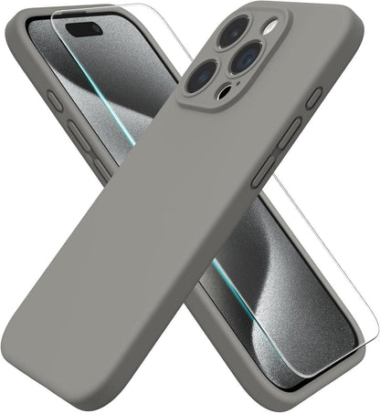 iPhone 15 Pro Max Liquid Silikon Case 360° stoßfest - Grau