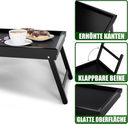 Faltbares Bambus Frühstückstablett mit Fuß in Schwarz 50x30x23 cm