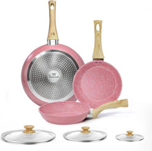Antihaft Bratpfannenset Rosa mit Deckel 20+24+28cm Induktion Granit