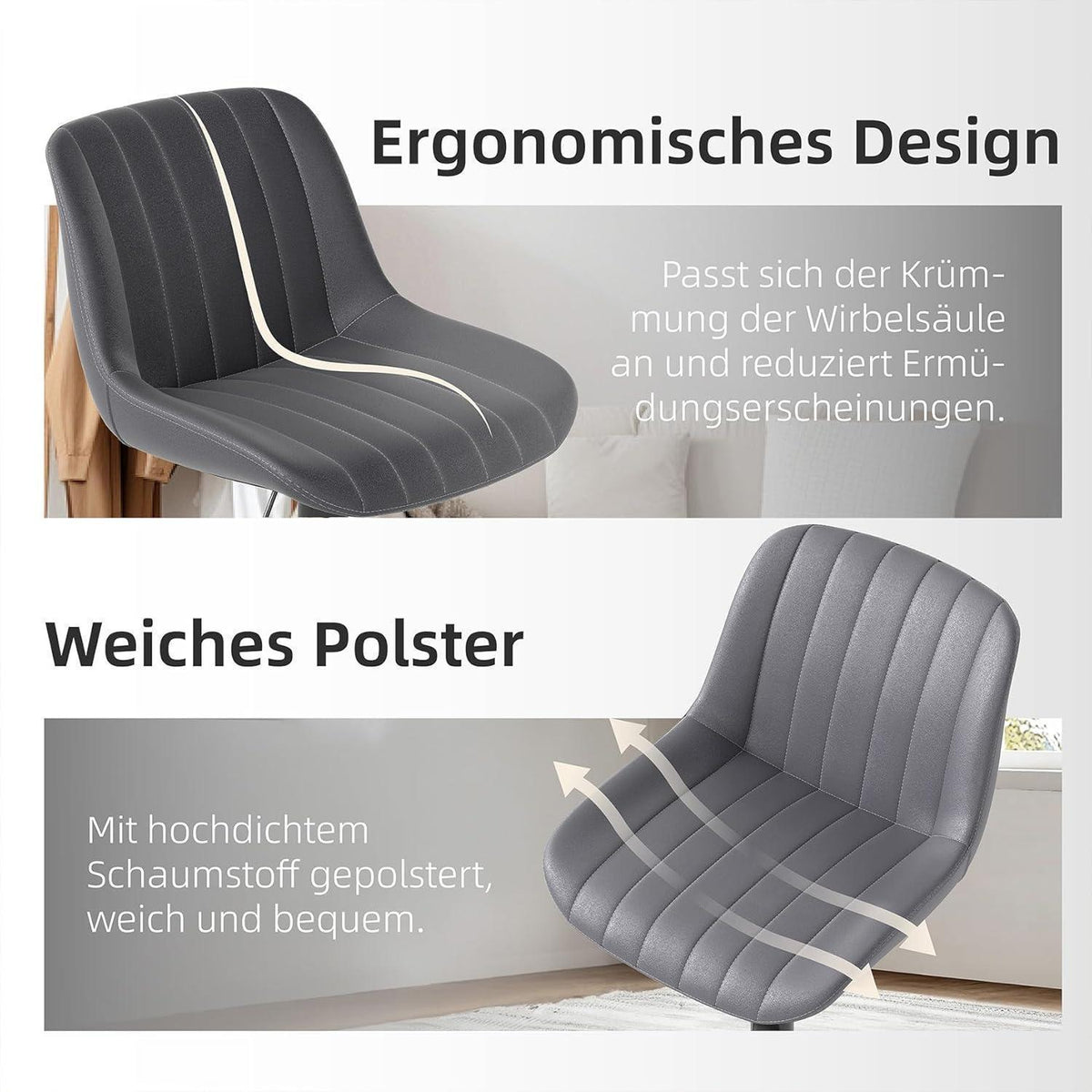 Drehbarer Barhocker mit Lehne, Höhenverstellbar, Dunkelgrau