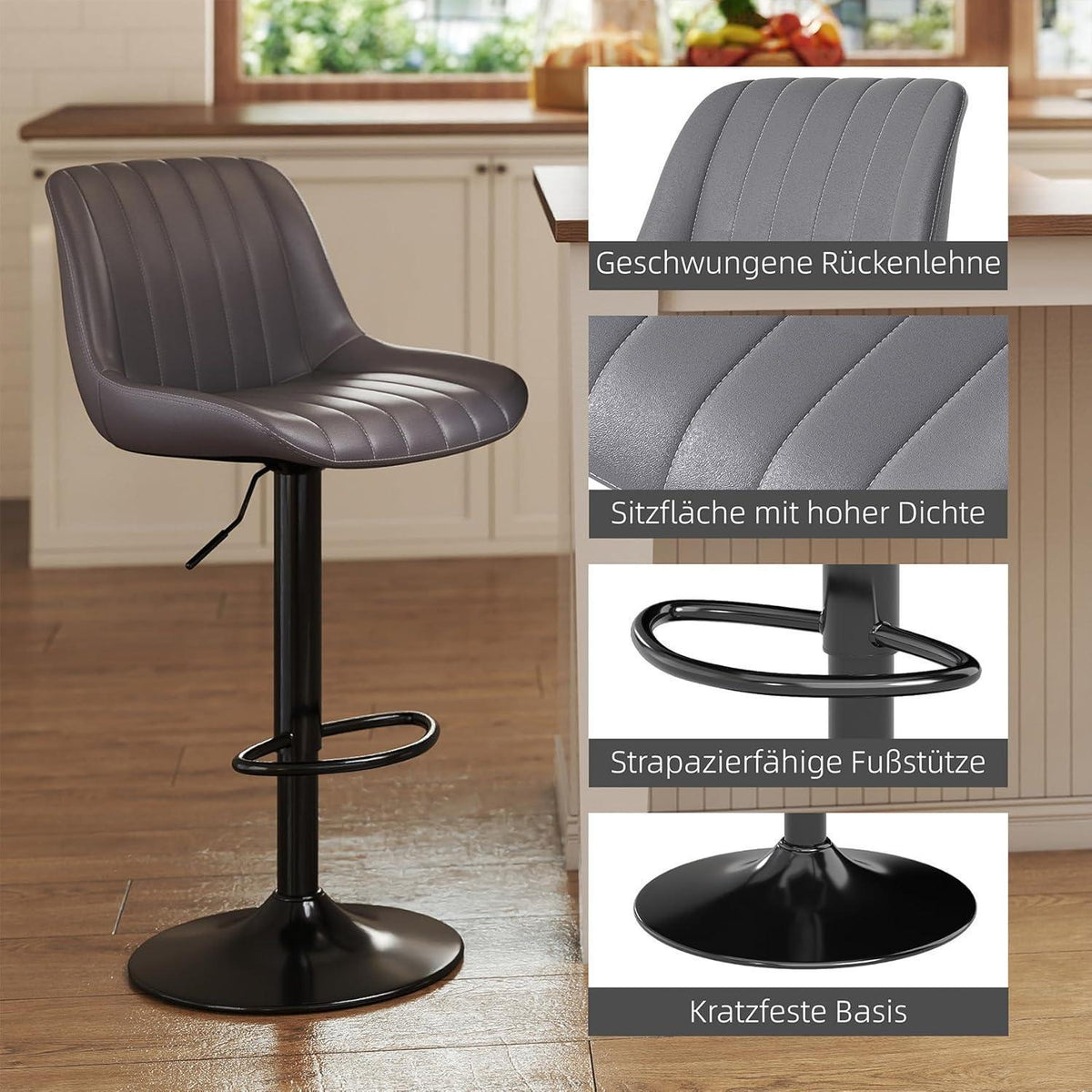 Drehbarer Barhocker mit Lehne, Höhenverstellbar, Dunkelgrau