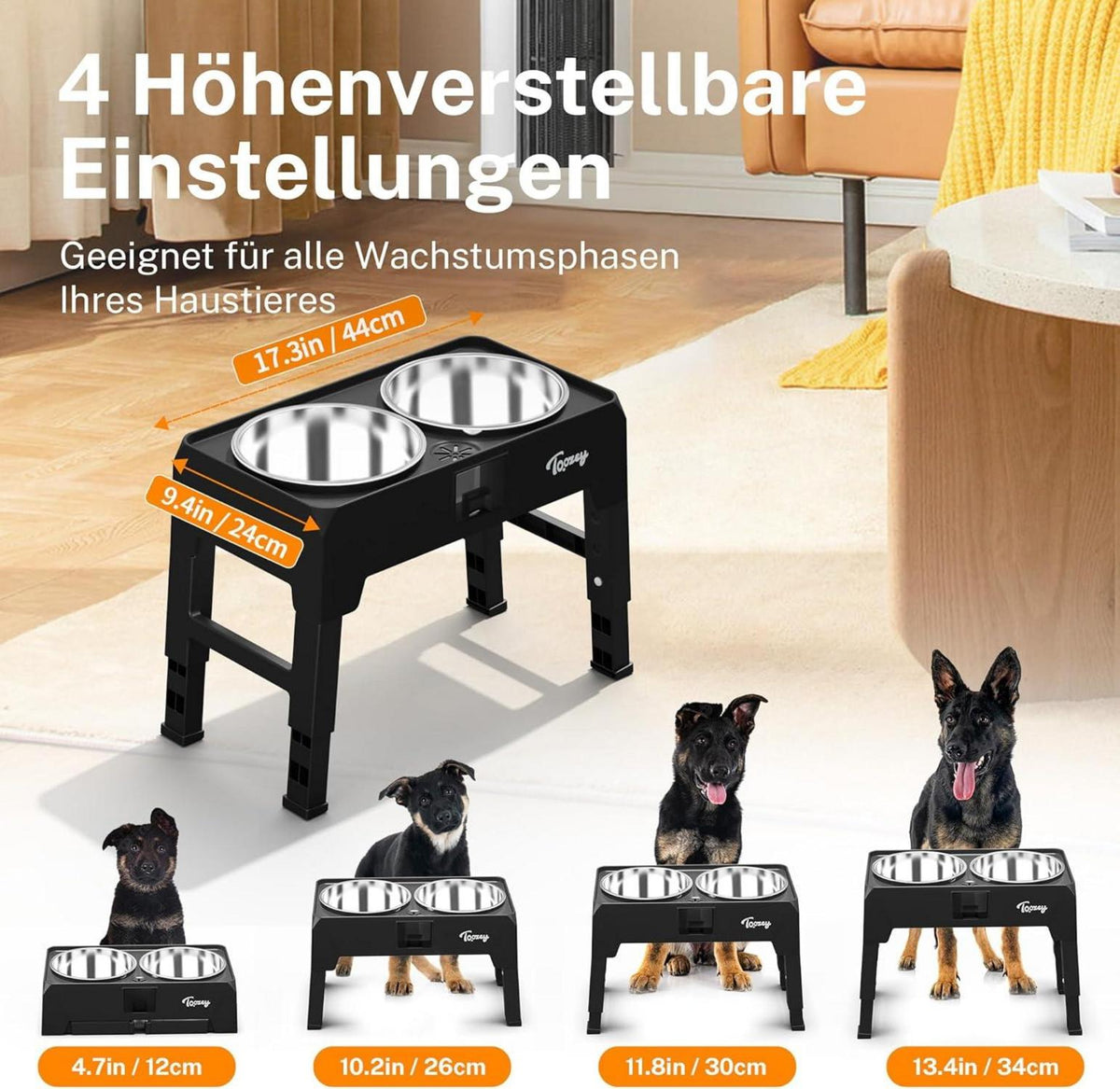 Toozey Hundenapf Erhöht mit Auffangschale für große Hunde