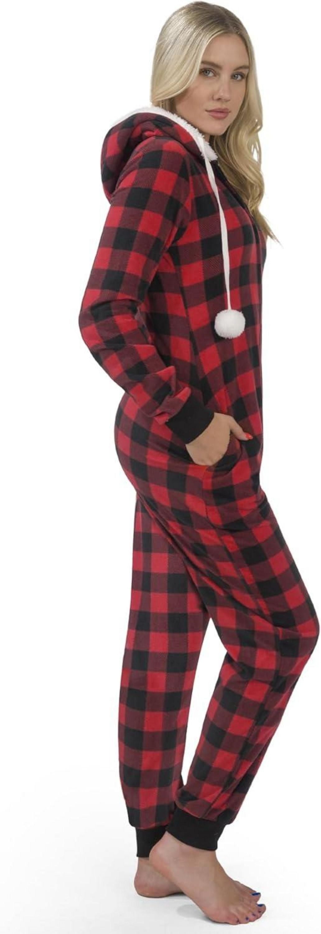 Weihnachts-Pyjama Set mit Kapuze, Sherpa gefüttert, Buffalo Plaid, XL