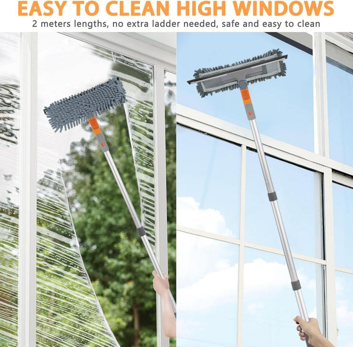 Teleskop-Fensterreiniger Profi mit Zubehör, 58-200cm, Glasreinigung für hohe