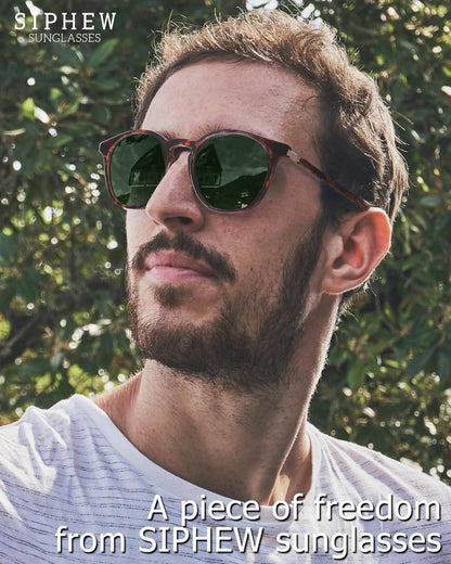 SIPHEW Herren Sonnenbrille Polarisiert Vintage Retro Rund