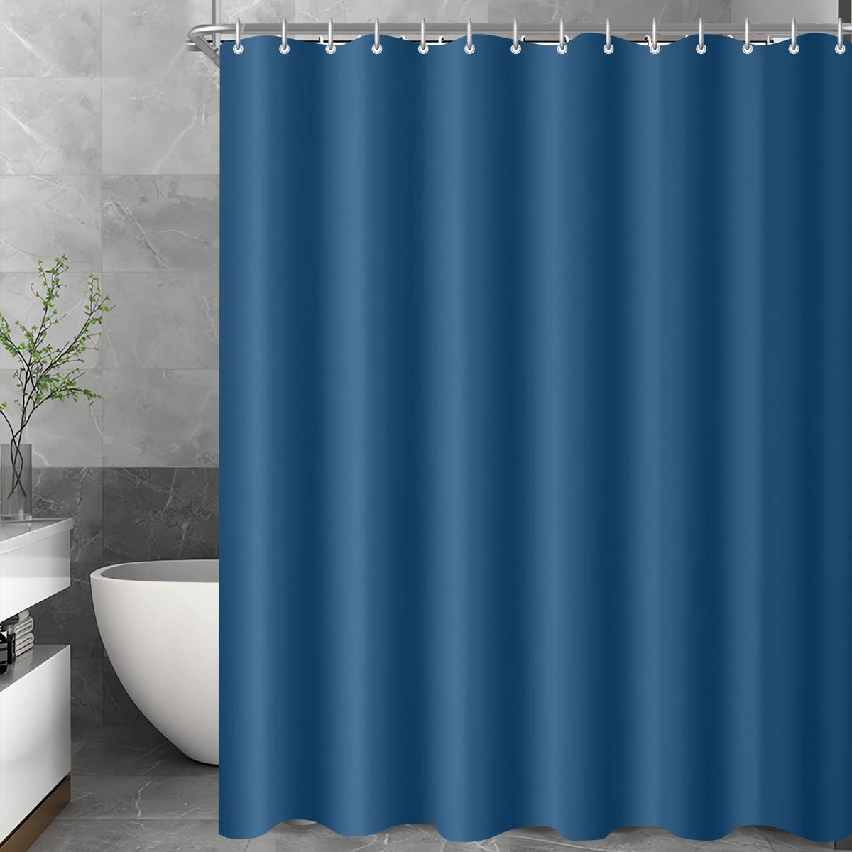 Duschvorhang Dunkelblau 120x180 cm Beschwerter Saum Wasserabweisend