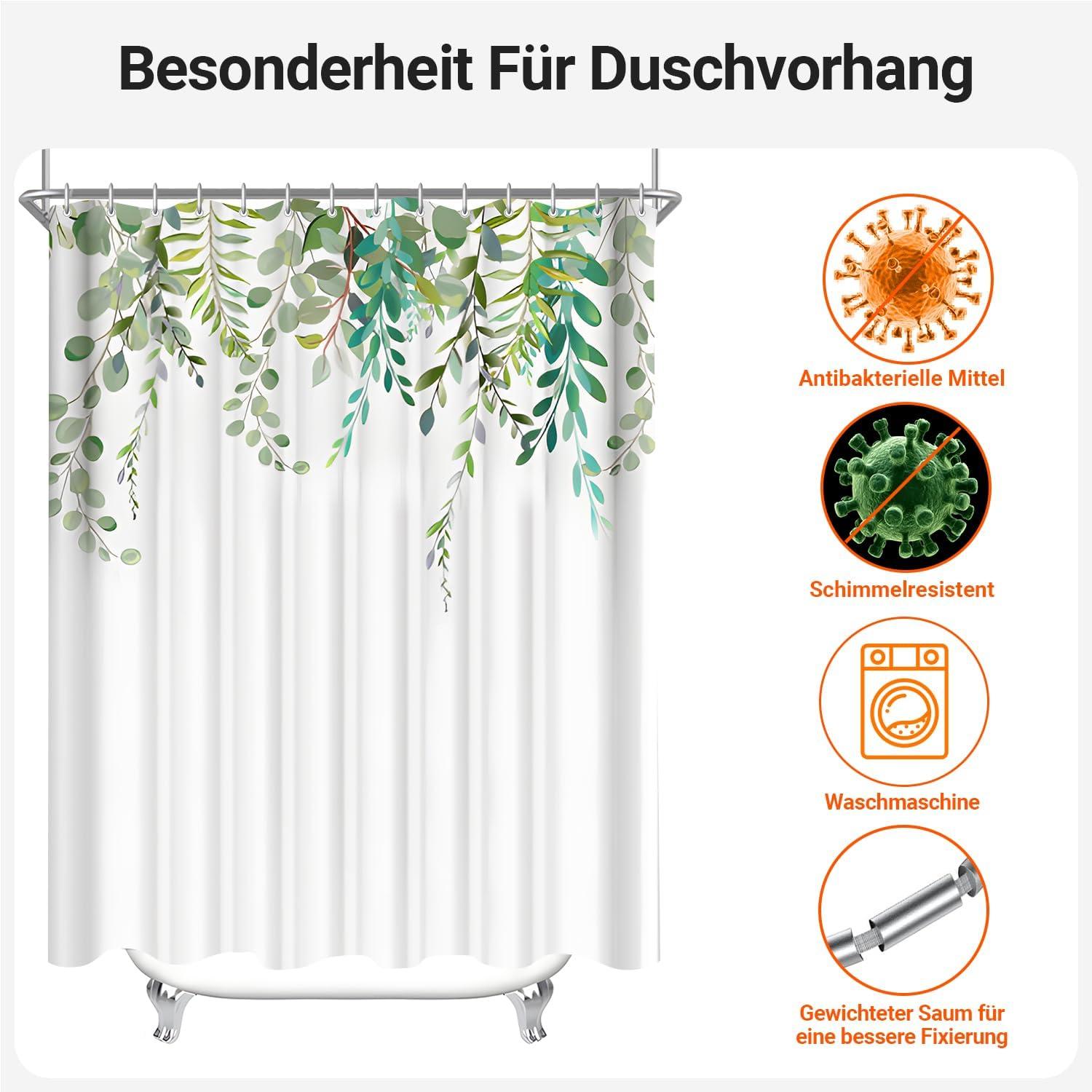 Duschvorhang Blätter 200x200cm Grün Textil Wasserdicht Waschbar 12