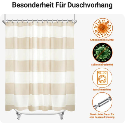 Duschvorhang 180x180cm Beige Streifen Wasserabweisend Textil