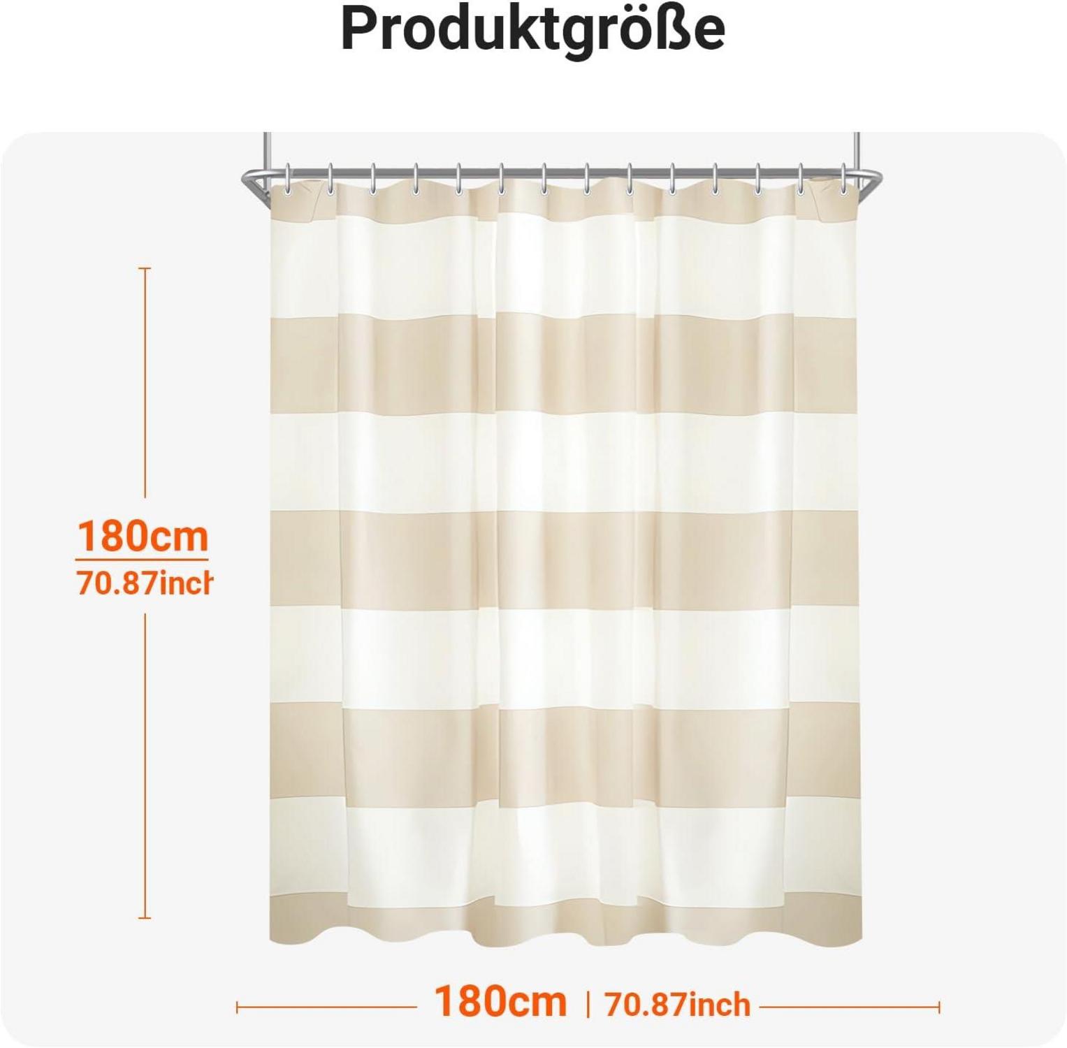 Duschvorhang Beige Streifen 180x180cm Beschwerter Saum wasserabweisend