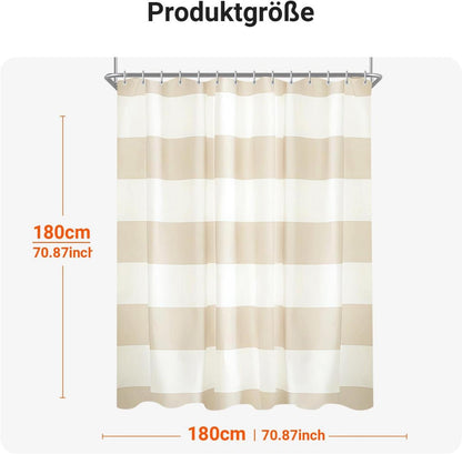 Duschvorhang Beige Streifen 180x180cm Beschwerter Saum wasserabweisend
