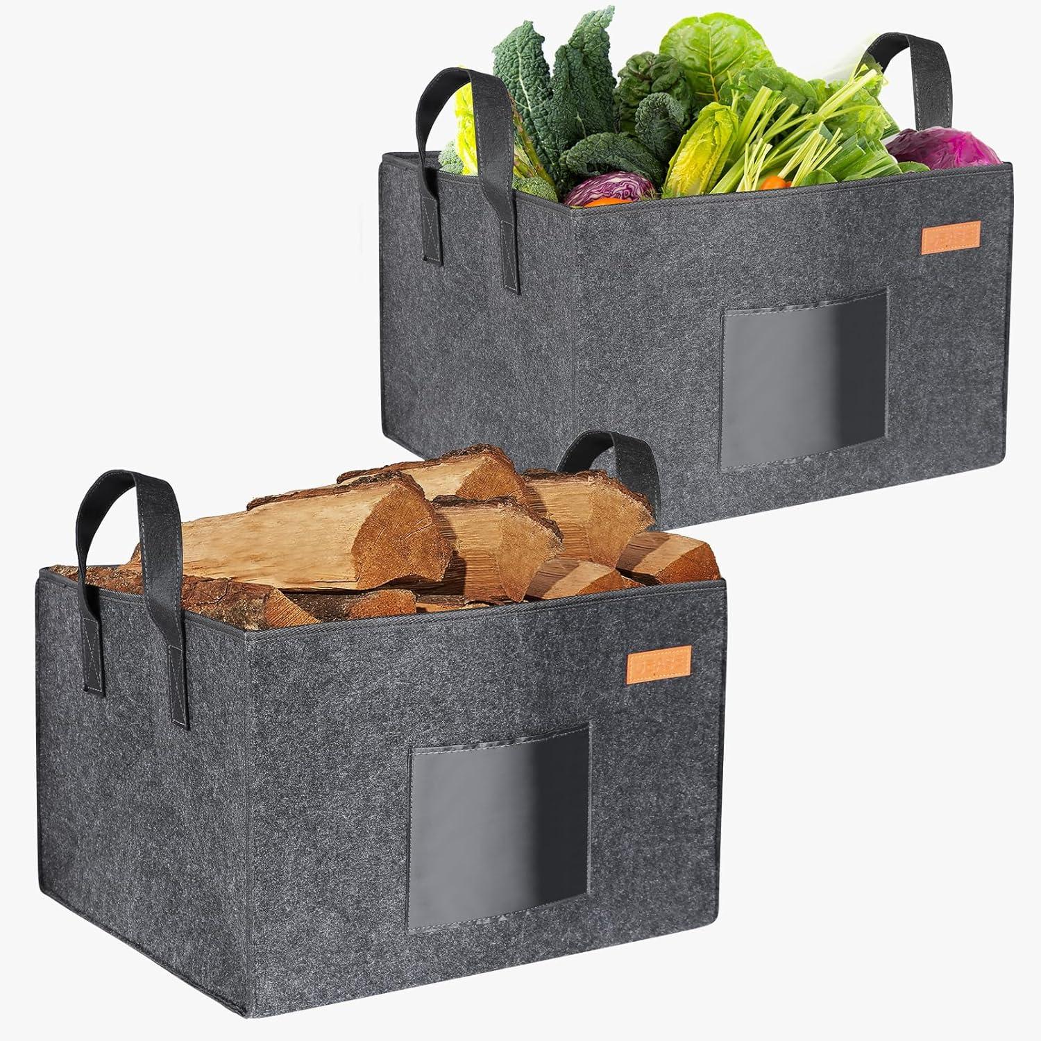 UEASE Filztasche Kaminholz Brennholz Holzkorb 46x40x32cm dunkelgrau