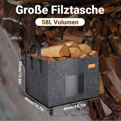 Filzkorb Kaminholz Brennholz Filztasche Tasche 46x40x32cm Dunkelgrau