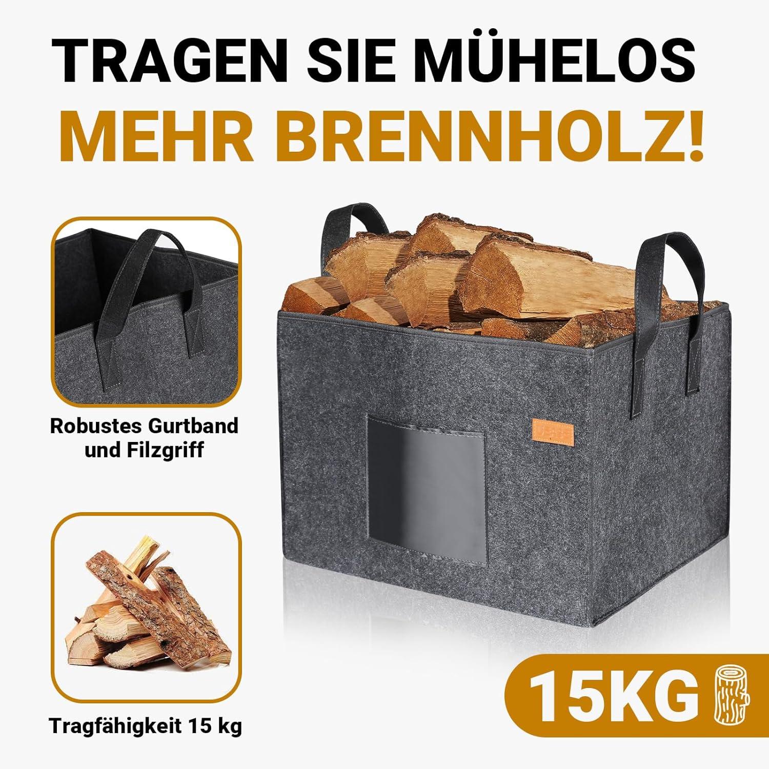 Filzkorb Kaminholz Brennholz Filztasche Tasche 46x40x32cm Dunkelgrau
