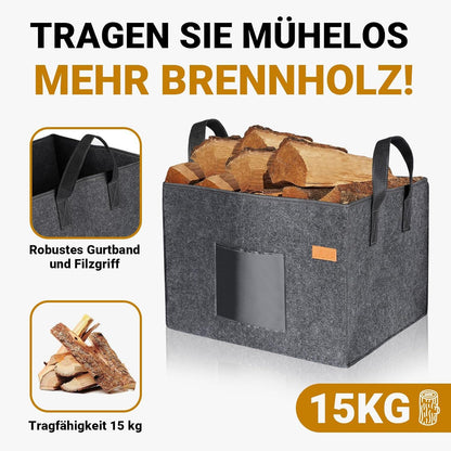 Filzkorb Kaminholz Brennholz Filztasche Tasche 46x40x32cm Dunkelgrau