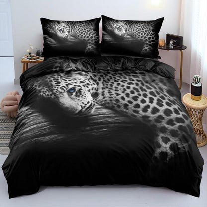 3D Leopard Bettwäsche Set 135x200 - Grau Blau Mikrofaser