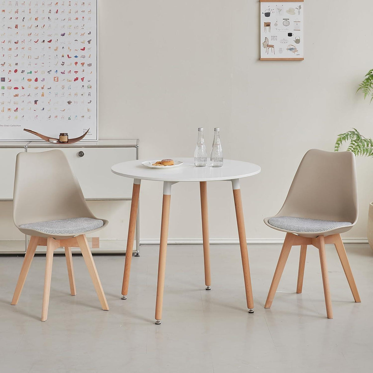 Skandinavische Esszimmerstühle 6er-Set, Massivholz, Gestreift Beige