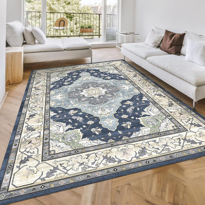 Vintage Teppich Blau 120x170cm Wohnzimmer Esszimmer Wohndeko
