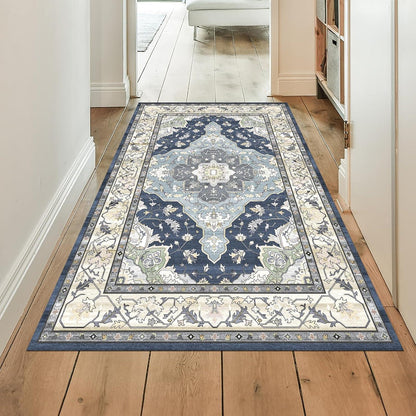 HOMFINE Vintage Teppich Blau 120x170cm Maschinenwaschbar