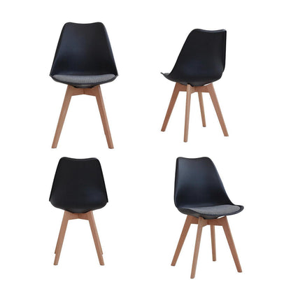 Skandinavische Esszimmerstühle 4er-Set Schwarz mit Sitzkissen