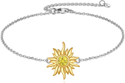 925 Silber Sonnenfußkettchen mit Citrin Anhänger - November