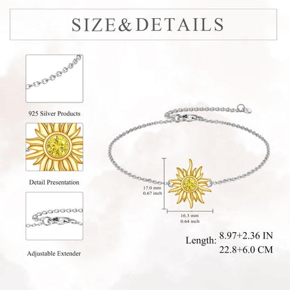 VONALA 925 Sterling Silber Fußkettchen mit Sonnenanhänger Zitrin November Geburtsstein Verstellbare Kette 9+2 Zoll