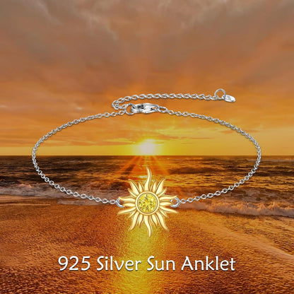 VONALA Sonne Fußkettchen 925 Silber Anhänger Citrin November Geburtsstein