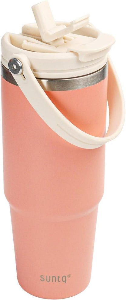 Isolierter Edelstahl Tumbler 30oz mit Griff und Flip Strohhalm